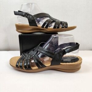 Bass Gretta Womens Black Leather Strappy Wedge Sandals Size 10M‎ Open Toe Shoes